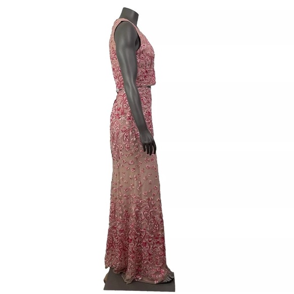 BCBG Maxazria Formal Dress 8 Pink Floral Embroidery Long Sexy Princess Prom - Picture 3 of 16